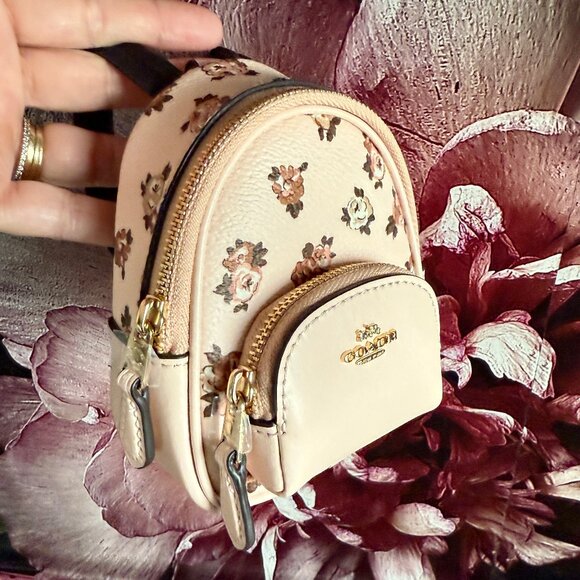 NEW COACH Mini Court Backpack Bag Charm With Rosette Print NWT - Picture 1 of 9